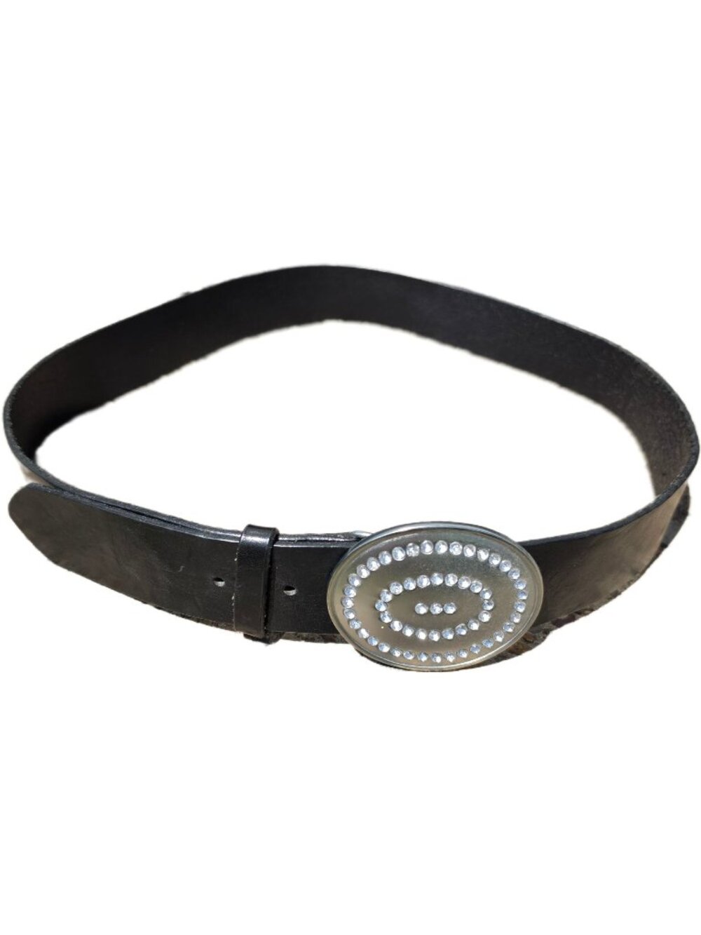 VTG Y2K Old Navy Black Leather Rhinestone Belt Made in USA 34-38
